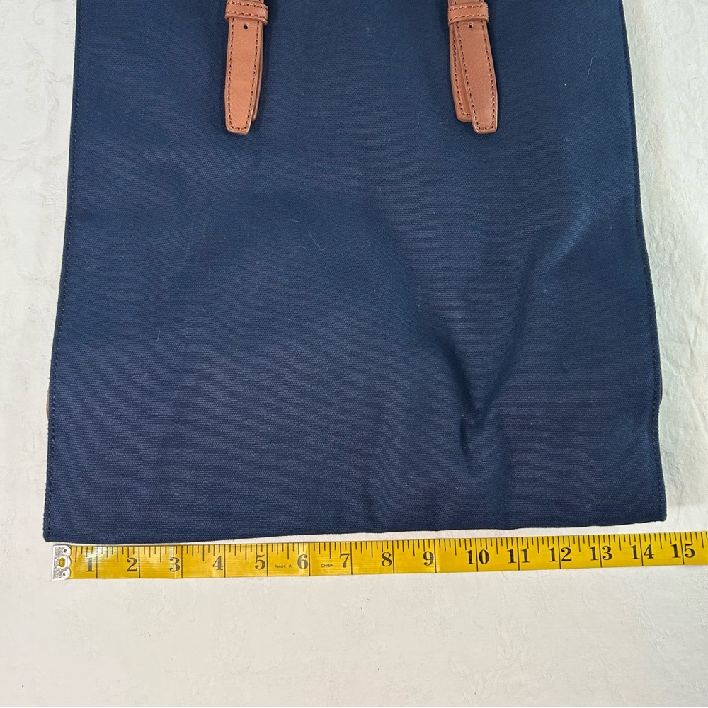 Talbots Blue canvas with Tan leather trim and Handles Tote Shoulder Bag - Picture 6 of 10